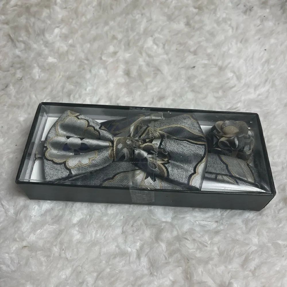 Charles’s Wain Collection Clip-on Bowtie, Hankey,Flower Set gray,black &…